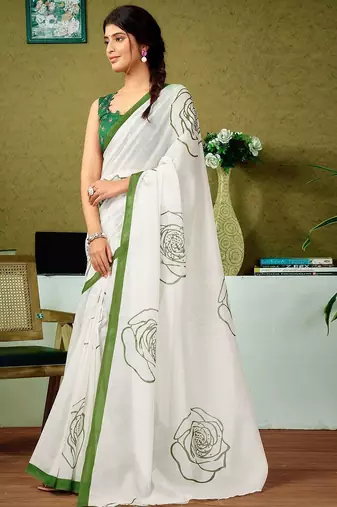 Off white floral ready to wear saree