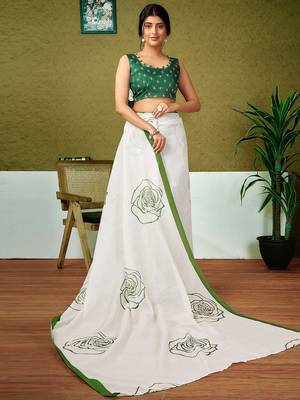 Off white floral ready to wear saree 4