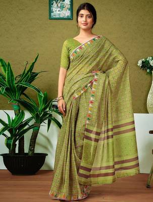 Olive checked ready to wear saree 1