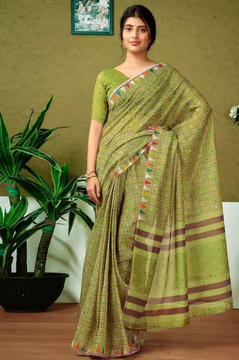 Olive checked ready to wear saree