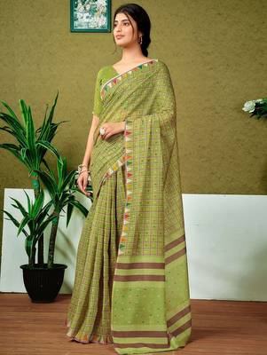 Olive checked ready to wear saree 2