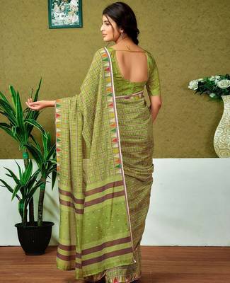 Olive checked ready to wear saree 3