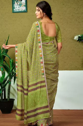 Olive checked ready to wear saree