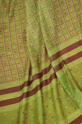 Olive checked ready to wear saree