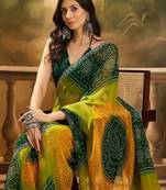 Green bandhani printed embellished beads and stones border saree