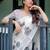 White floral printed zari  linen saree with blouse piece