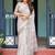 White floral print zari  linen saree