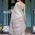White floral print zari  linen saree
