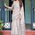 White floral print zari  linen saree