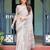 White floral print zari  linen saree