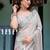 White floral print zari  linen saree