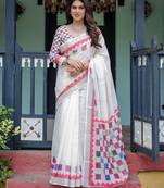 White women linen printed saree