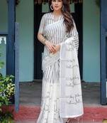 White striped  linen sarees