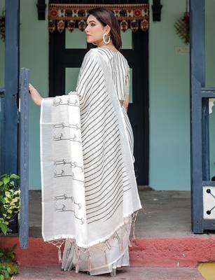 White striped  linen sarees 2