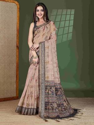 Brown kalamkari aari work  cotton saree 2