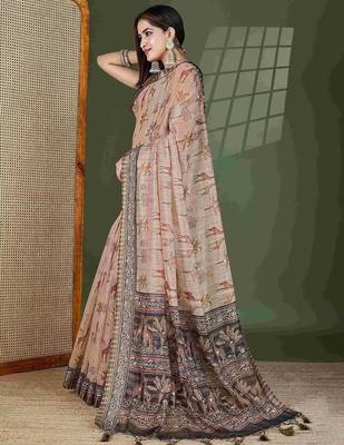 Brown kalamkari aari work  cotton saree 3