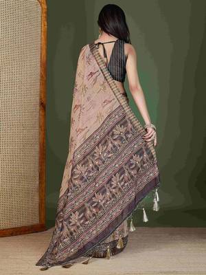 Brown kalamkari aari work  cotton saree 4