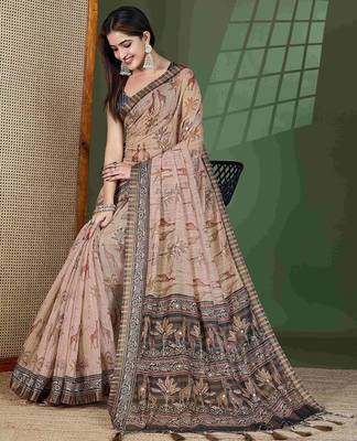 Brown kalamkari aari work  cotton saree 5