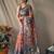 Orange kalamkari printed saree with blouse piece