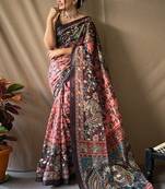 Pink kalamkari printed saree