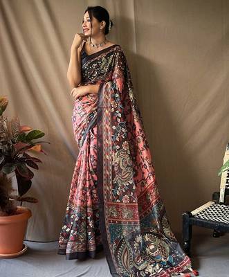 Pink kalamkari printed saree 2