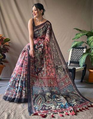 Pink kalamkari printed saree 3