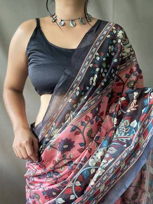 Pink kalamkari printed saree 4