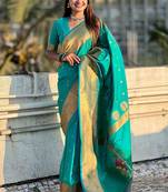 Blue woven design zari silk blend paithani saree