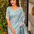Sea green floral embroidered designer tussar saree