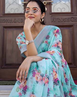 Blue floral zari ready to wear saree 1