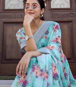 Blue floral zari ready to wear saree