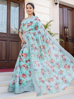Blue floral zari ready to wear saree 2