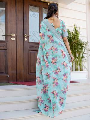 Blue floral zari ready to wear saree 3
