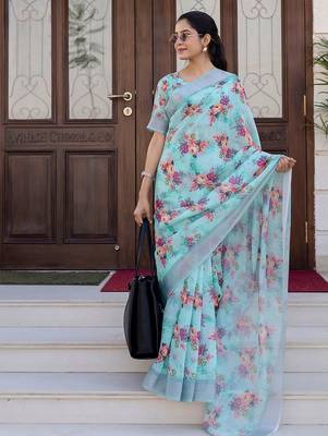 Blue floral zari ready to wear saree 4