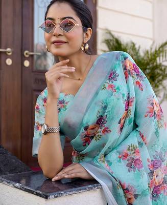 Blue floral zari ready to wear saree 5