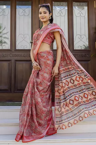 Red paisley zari ready to wear saree