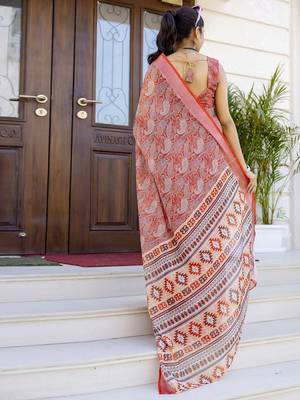Red paisley zari ready to wear saree 3