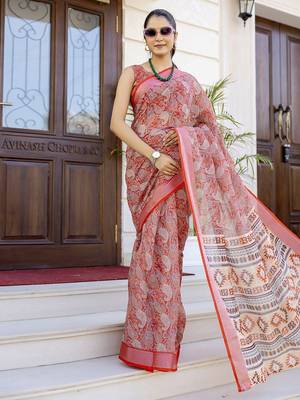 Red paisley zari ready to wear saree 4
