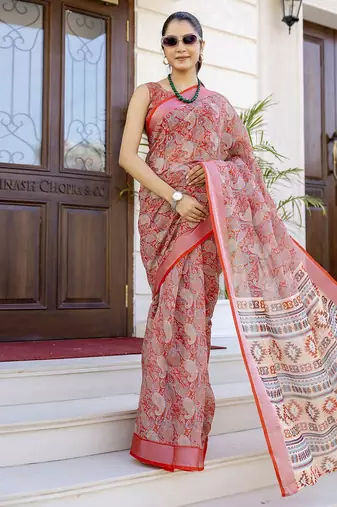 Red paisley zari ready to wear saree