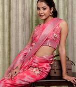 Pink floral zari linen blend ready to wear saree