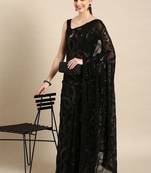 Black sequinned poly georgette designer saree