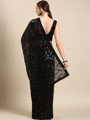 Black sequinned poly georgette designer saree 2