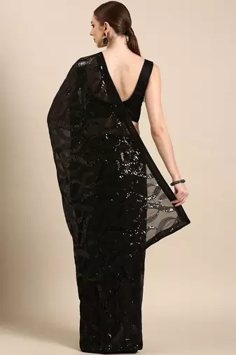 Black sequinned poly georgette designer saree