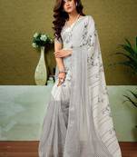 Off white ethnic motifs  linen ready to wear tussar saree
