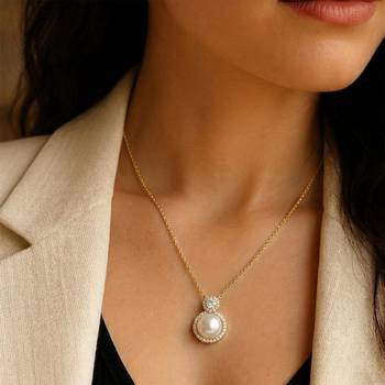 White elegant pendant chain cz pearl studded casual daily wear jewelry for women 1