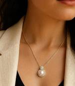 White elegant pendant chain cz pearl studded casual daily wear jewelry for women