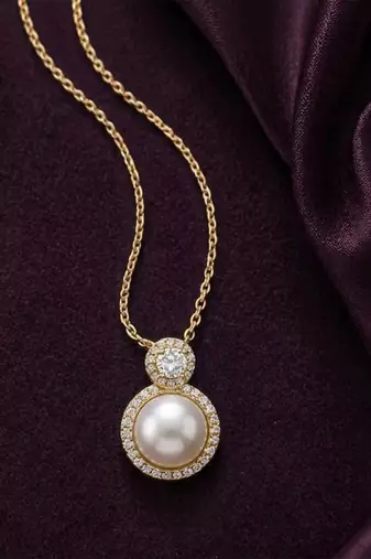 White elegant pendant chain cz pearl studded casual daily wear jewelry for women