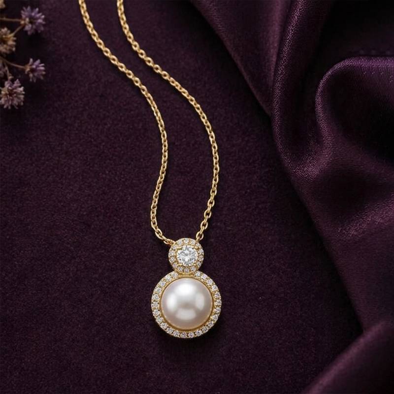 White elegant pendant chain cz pearl studded casual daily wear jewelry for women
