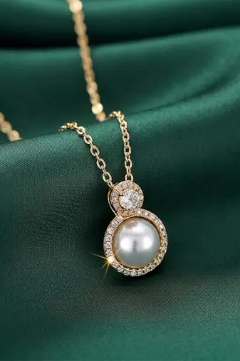 White elegant pendant chain cz pearl studded casual daily wear jewelry for women