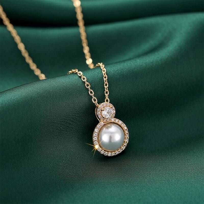 White elegant pendant chain cz pearl studded casual daily wear jewelry for women